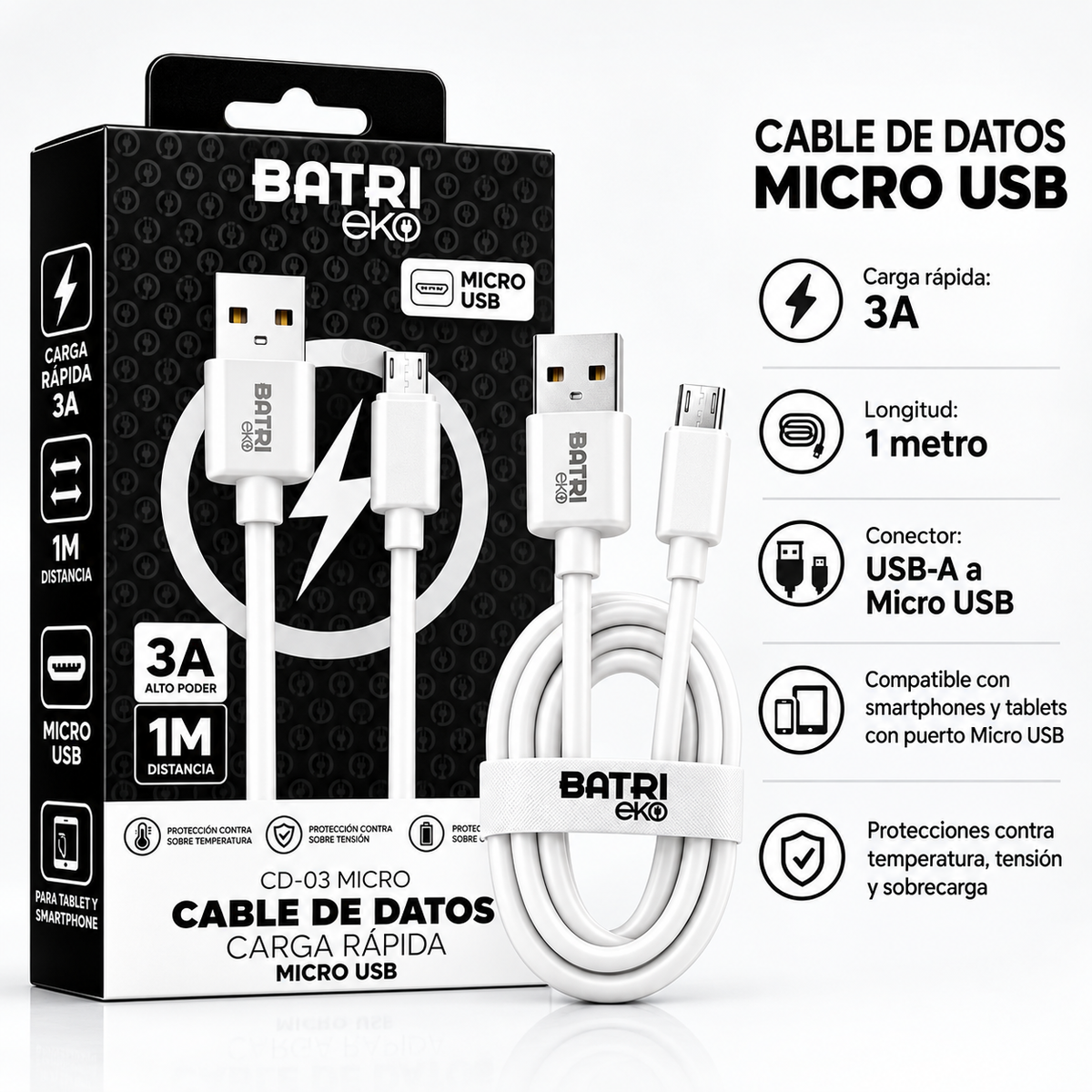 CABLE DE DATOS CARGA RAPIDA USB A MICRO