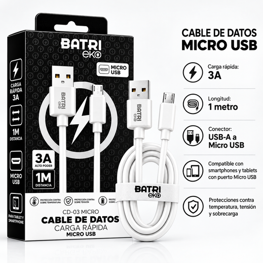 CABLE DE DATOS CARGA RAPIDA USB A MICRO