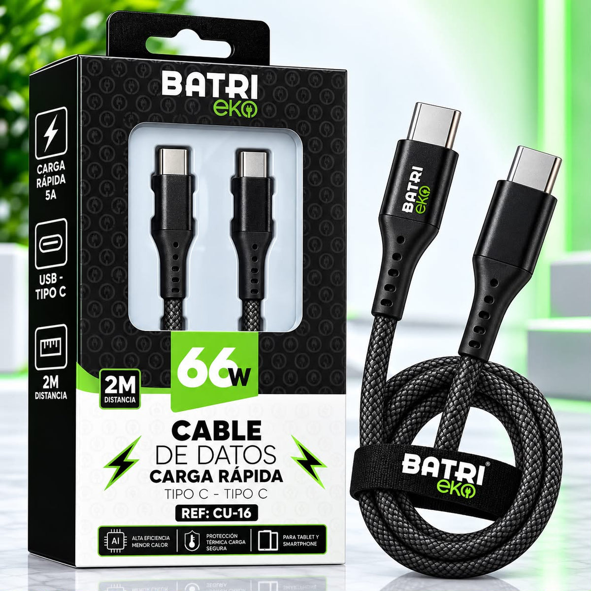 CABLE DE DATOS CARGA RAPIDA DE 2M TIPO C-TIPO C
