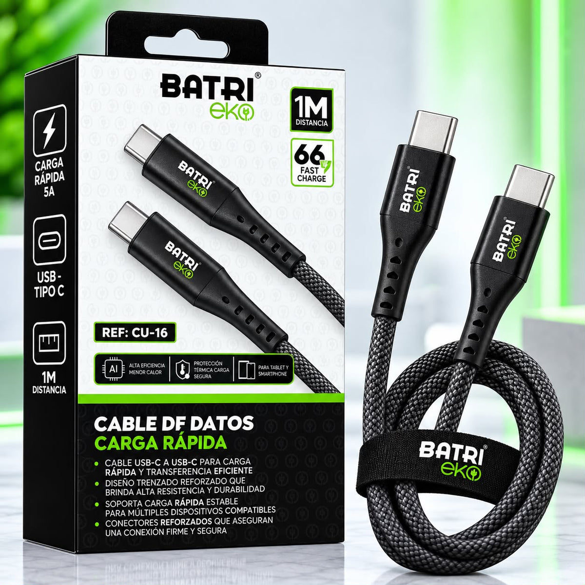 CABLE DE DATOS CARGA RAPIDA 66W TIPO C-TIPO C