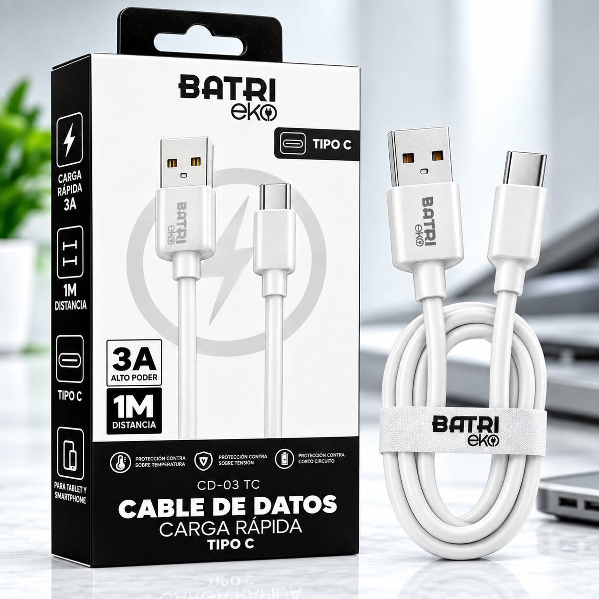 CABLE DE DATOS CARGA RAPIDA 3A TIPO C