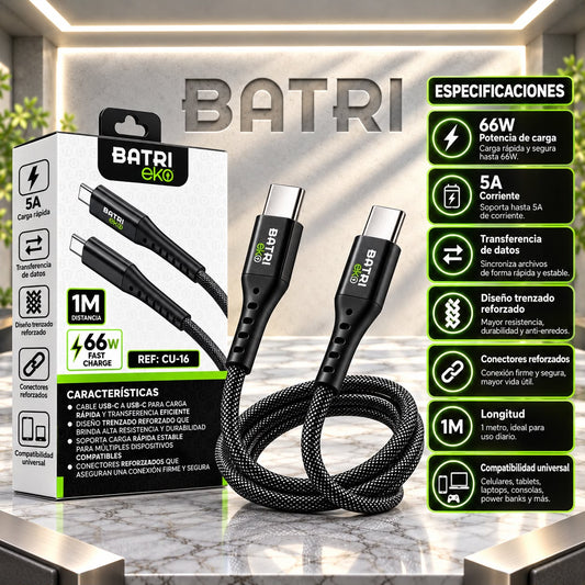 CABLE DE DATOS CARGA RAPIDA 66W TIPO C-TIPO C